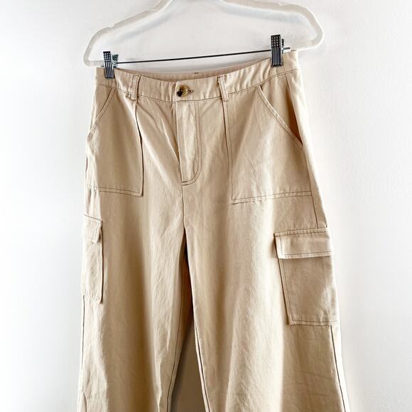 ACOA High Rise Wide Leg Cargo Pants Khaki Tan Large - Picture 9 of 11